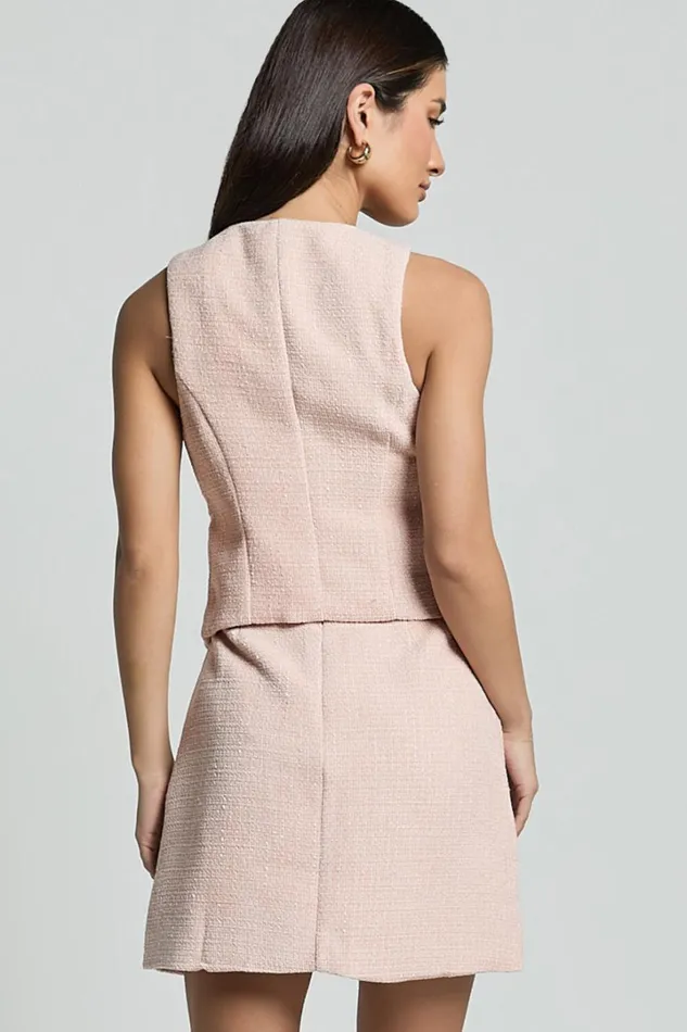 Iggy Mini Skirt 8211 High Waist Split Boucle Skirt In Pink Women Showpo Skirts