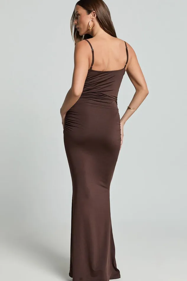Imogen Maxi Dress 8211 Strappy Ruched Slip Dress In Chocolate Women Showpo Dresses