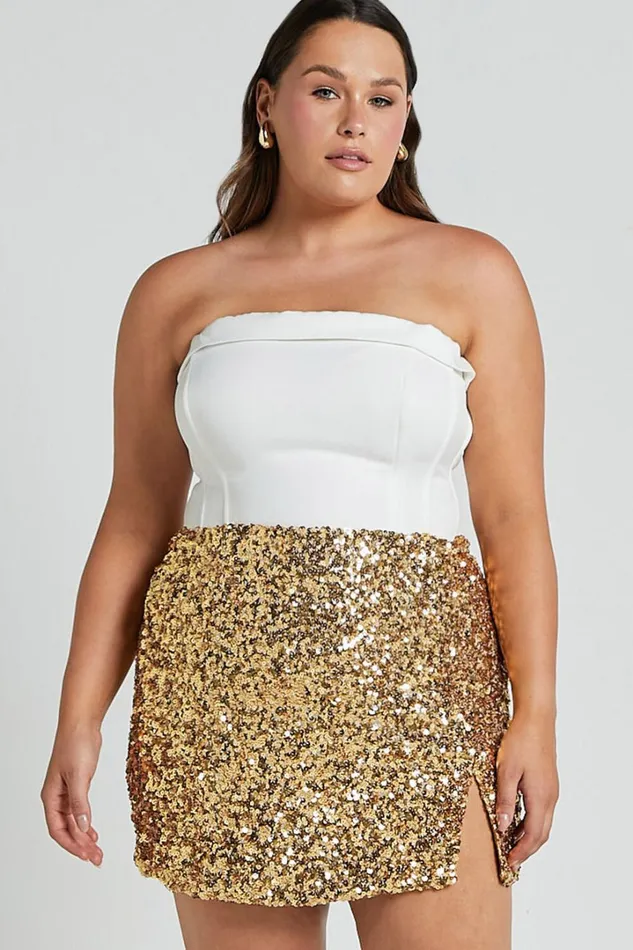 Ingrid Mini Skirt 8211 Sequin Skirt In Gold Sequin Women Showpo Curve Clothes