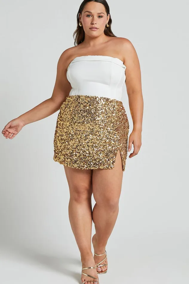 Ingrid Mini Skirt 8211 Sequin Skirt In Gold Sequin Women Showpo Curve Clothes