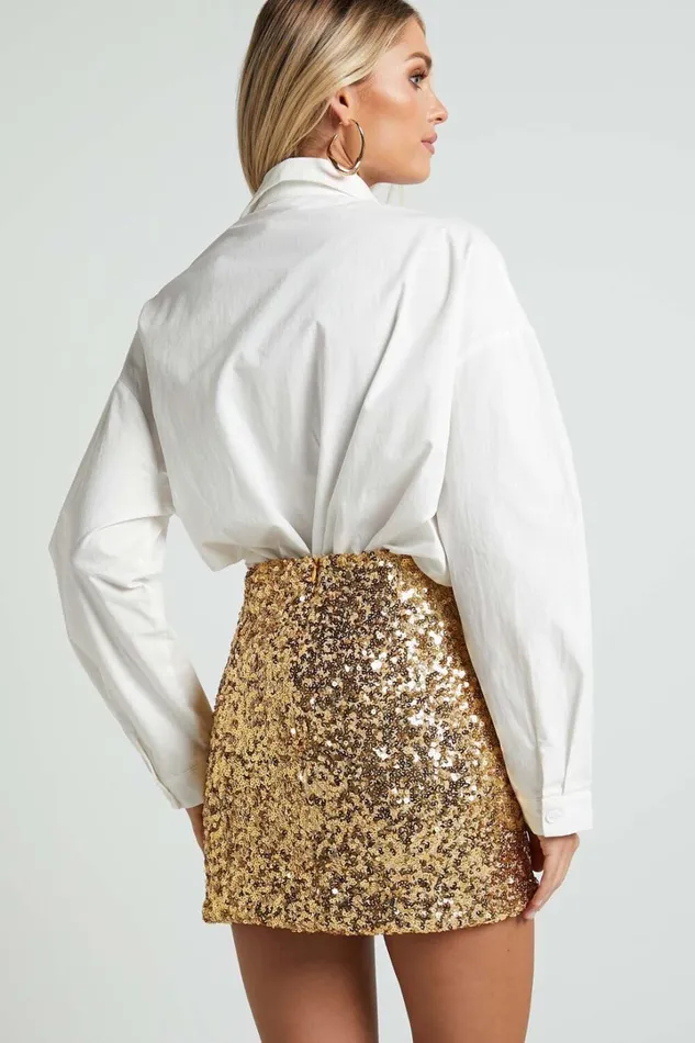 Ingrid Mini Skirt 8211 Sequin Skirt In Gold Sequin Women Showpo Curve Clothes
