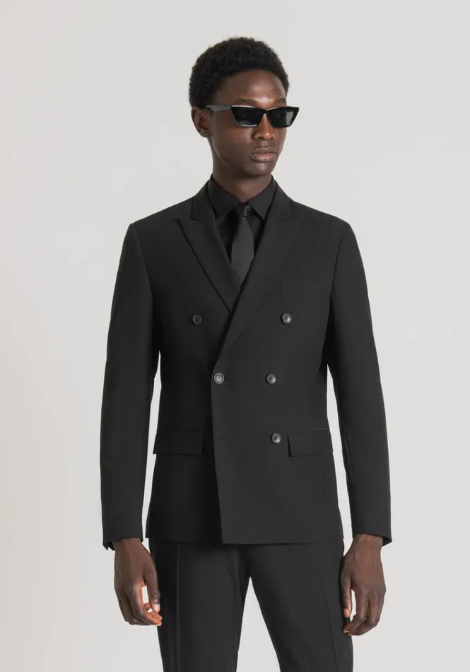 Jackets And Gilet Men Antony Morato Kate Slim Fit DoubleBreasted Jacket In An Elastic Viscose Blend Fabric Black Jackets And Gilet Men Antony Morato Kate Slim Fit DoubleBreasted Jacket In An Elastic Viscose Blend Fabric Black