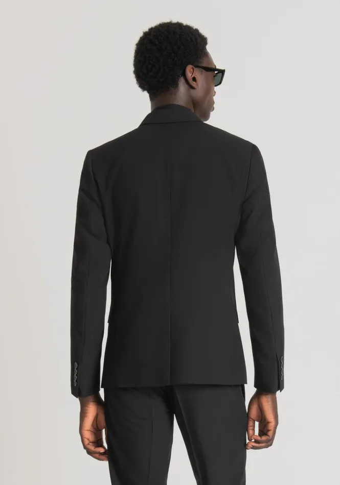 Jackets And Gilet Men Antony Morato Kate Slim Fit DoubleBreasted Jacket In An Elastic Viscose Blend Fabric Black