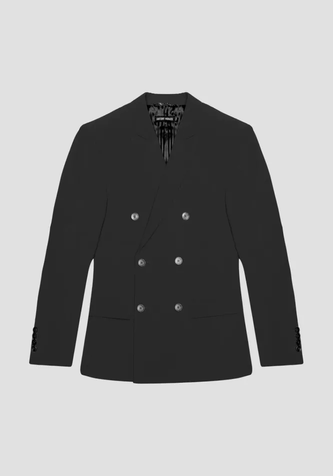 Jackets And Gilet Men Antony Morato Kate Slim Fit DoubleBreasted Jacket In An Elastic Viscose Blend Fabric Black