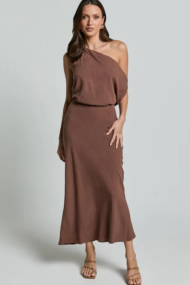 Jacqueline Midi Dress 8211 Linen Look One Shoulder Dress In Chocolate Women Showpo Curve Clothes Jacqueline Midi Dress 8211 Linen Look One Shoulder Dress In Chocolate Women Showpo Curve Clothes