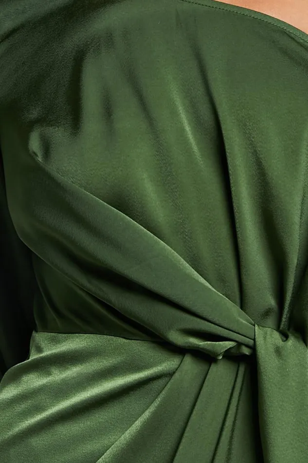 Janae Midi Dress 8211 One Shoulder 34 Sleeve Wrap In Olive Women Showpo Dresses
