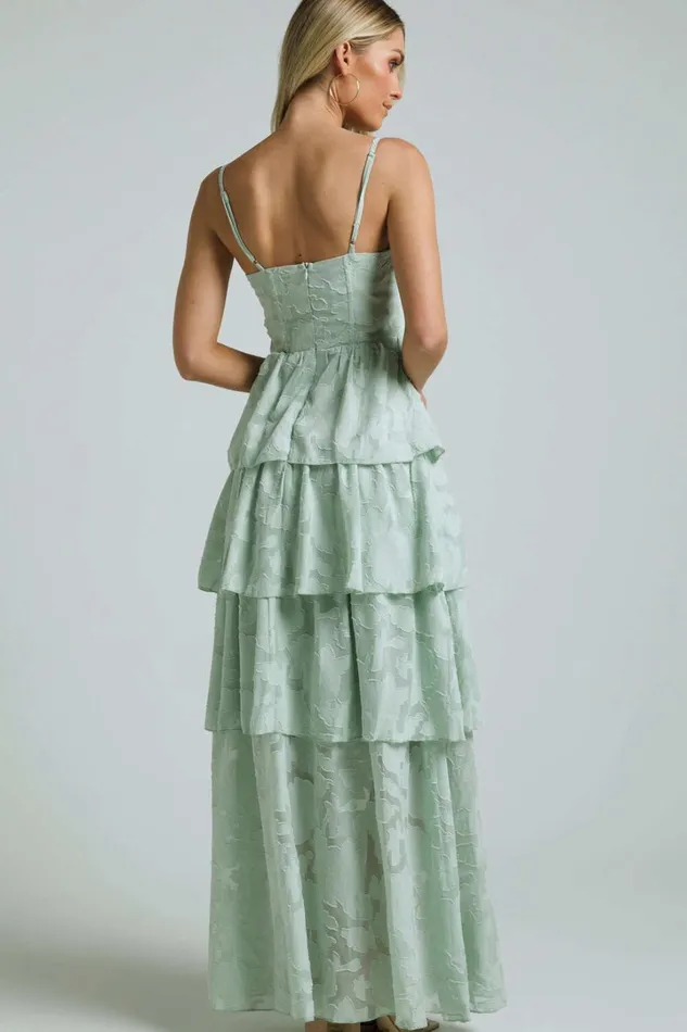 Janezkie Midi Dress 8211 Femme Tiered Jacquard Formal Dress In Mint Women Showpo Curve Clothes