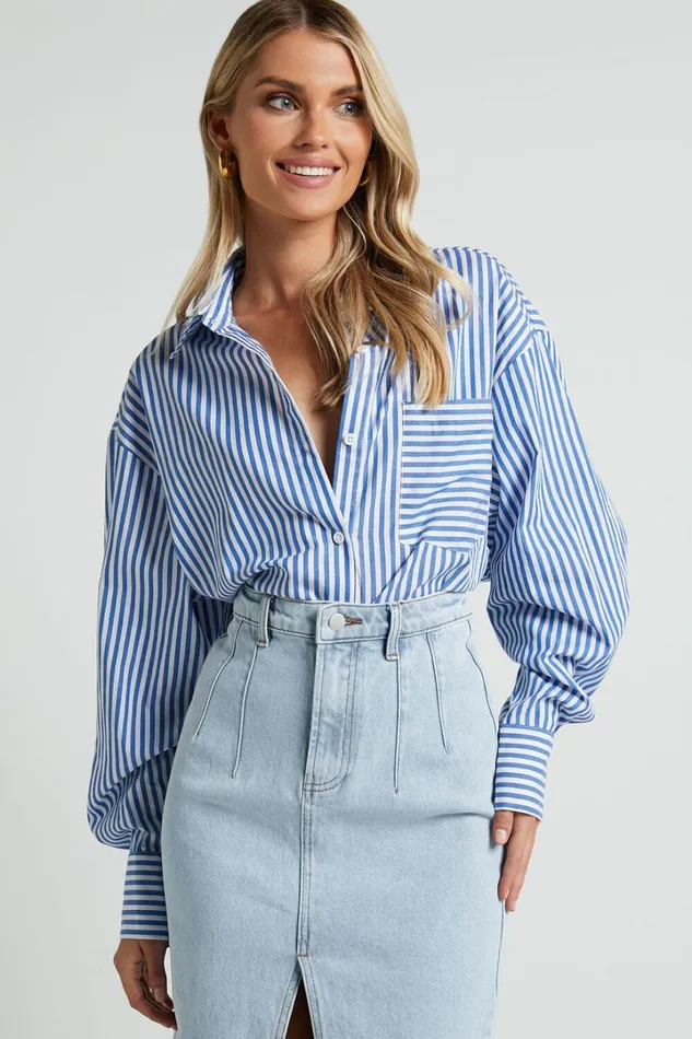 Jaycey Shirt 8211 Long Sleeve Pocket Detail Shirt In Navy Stripe Women Showpo Modest Clothing Jaycey Shirt 8211 Long Sleeve Pocket Detail Shirt In Navy Stripe Women Showpo Modest Clothing