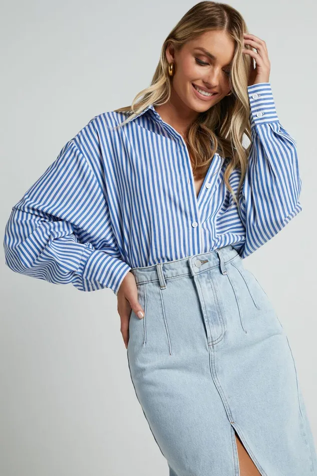 Jaycey Shirt 8211 Long Sleeve Pocket Detail Shirt In Navy Stripe Women Showpo Modest Clothing Jaycey Shirt 8211 Long Sleeve Pocket Detail Shirt In Navy Stripe Women Showpo Modest Clothing