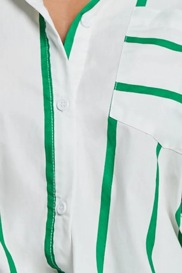 Jaycey Shirt 8211 Long Sleeve Pocket Detail Shirt In WHITE AND GREEN STRIPE Women Showpo Tops