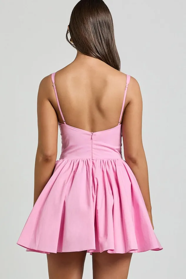 Jenna Mini Dress 8211 Corset Lace Trim Flared Dress In Musk Pink Women Showpo Dresses