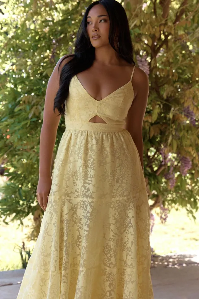 Jorie Midi Dress 8211 Strappy Front Cut Out Tiered Skirt In Pastel Yellow Women Showpo Curve Clothes
