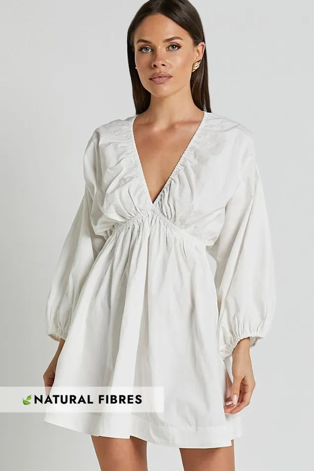 Josette Mini Dress 8211 Plunge Neck Balloon Sleeve Smock Dress In Off White Women Showpo Dresses Josette Mini Dress 8211 Plunge Neck Balloon Sleeve Smock Dress In Off White Women Showpo Dresses