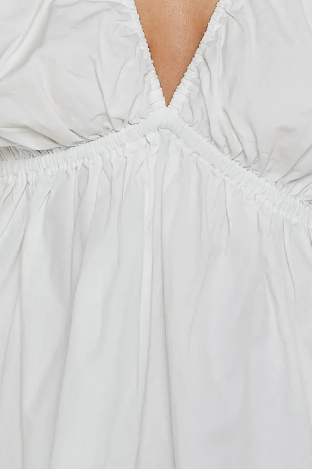 Josette Mini Dress 8211 Plunge Neck Balloon Sleeve Smock Dress In Off White Women Showpo Dresses