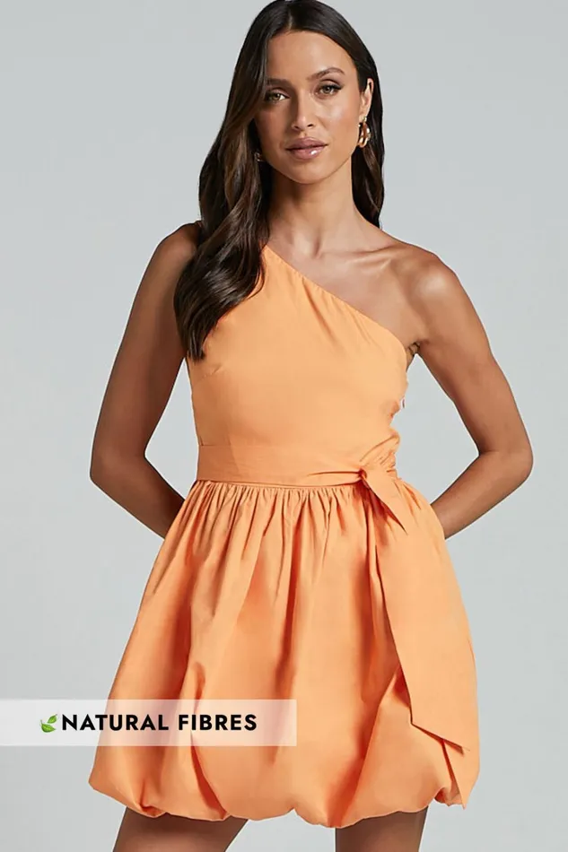 Jovette Mini Dress 8211 One Shoulder Tie Waist Bubble Hem Dress In Apricot Women Showpo Conscious Jovette Mini Dress 8211 One Shoulder Tie Waist Bubble Hem Dress In Apricot Women Showpo Conscious