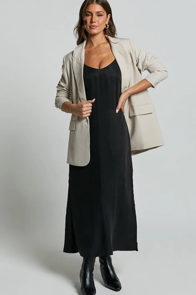Kaeshia Midi Dress 8211 Strappy V Neck Cupro Slip Dress In Black Women Showpo Dresses