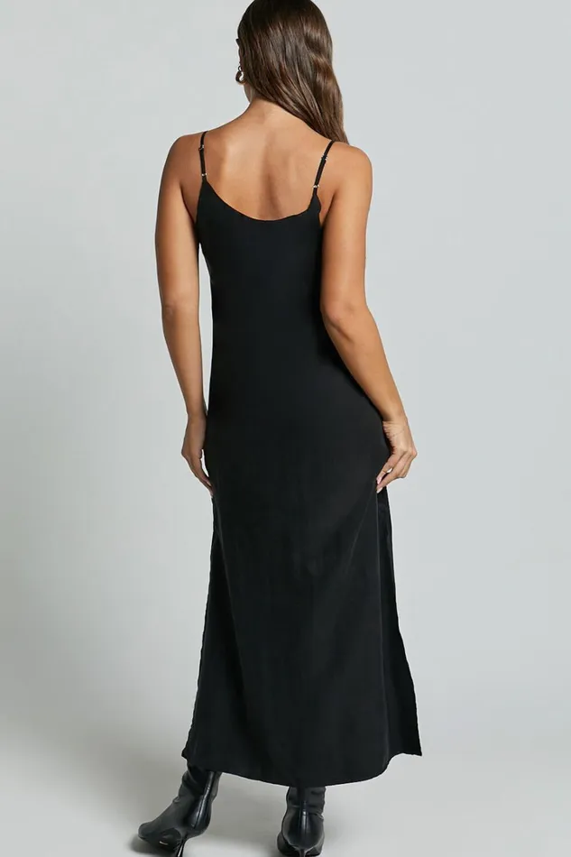 Kaeshia Midi Dress 8211 Strappy V Neck Cupro Slip Dress In Black Women Showpo Dresses