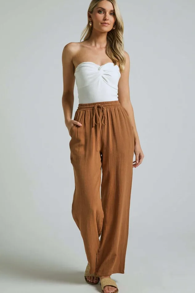 Kala Pants 8211 Mid Waisted Relaxed Elastic Waist Pants In Tobacco Women Showpo Curve Clothes Kala Pants 8211 Mid Waisted Relaxed Elastic Waist Pants In Tobacco Women Showpo Curve Clothes