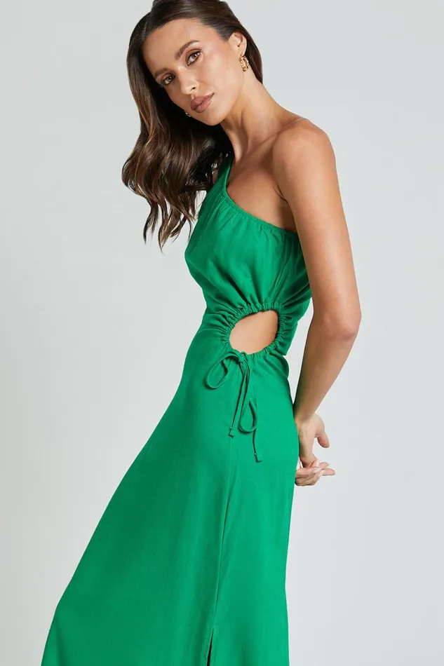 Kari Midi Dress 8211 One Shoulder Slip Dress In Green Women Showpo Dresses