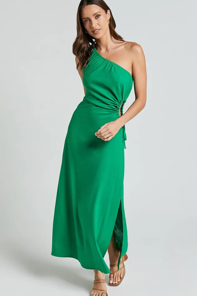 Kari Midi Dress 8211 One Shoulder Slip Dress In Green Women Showpo Dresses