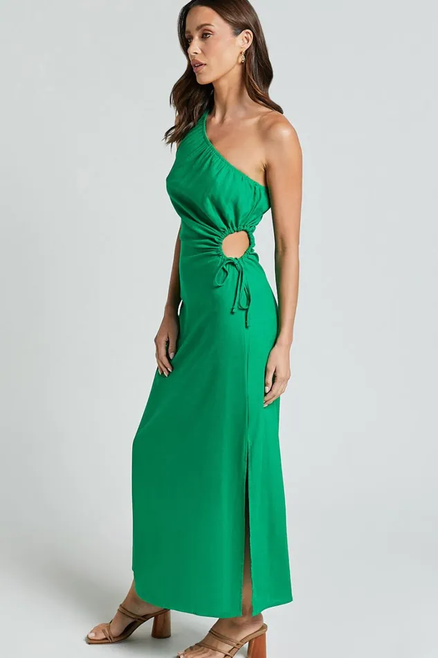 Kari Midi Dress 8211 One Shoulder Slip Dress In Green Women Showpo Dresses