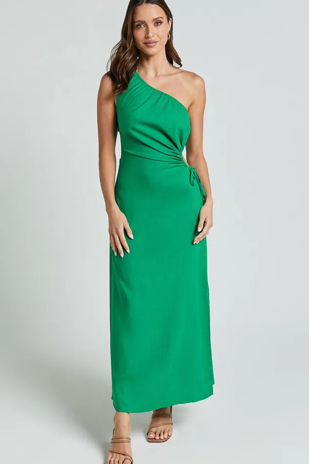 Kari Midi Dress 8211 One Shoulder Slip Dress In Green Women Showpo Dresses