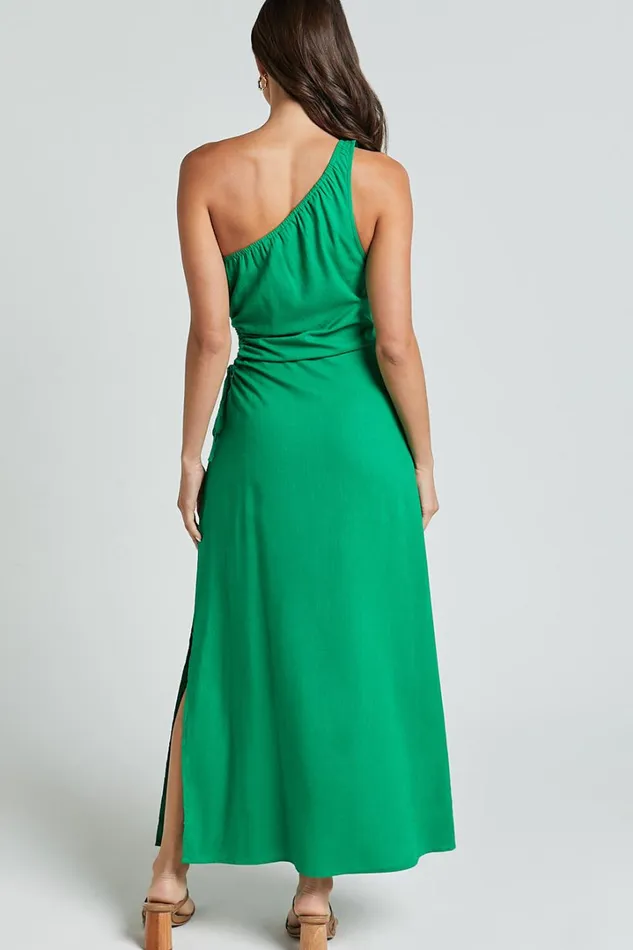 Kari Midi Dress 8211 One Shoulder Slip Dress In Green Women Showpo Dresses
