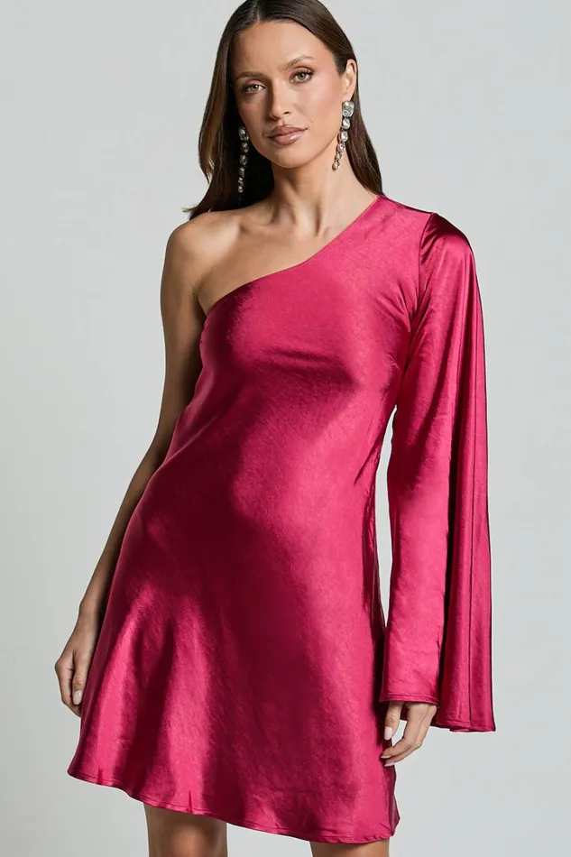 Karla Mini Dress 8211 One Shoulder Long Sleeve Dress In Berry Women Showpo Dresses