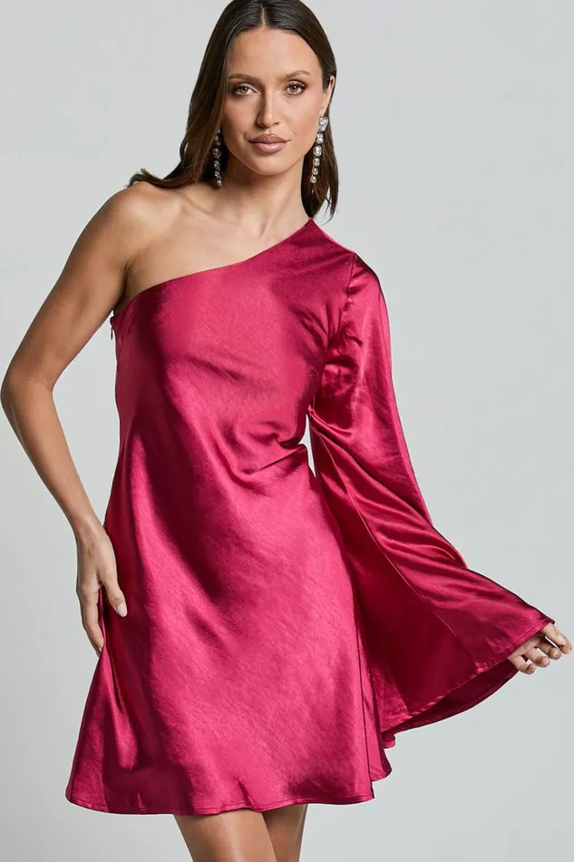 Karla Mini Dress 8211 One Shoulder Long Sleeve Dress In Berry Women Showpo Dresses