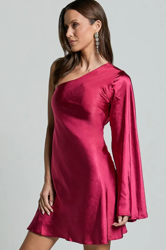 Karla Mini Dress 8211 One Shoulder Long Sleeve Dress In Berry Women Showpo Dresses
