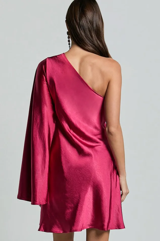 Karla Mini Dress 8211 One Shoulder Long Sleeve Dress In Berry Women Showpo Dresses