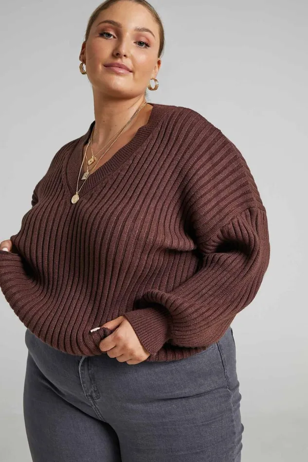 Kartia Jumper 8211 V Neck Jumper In Chocolate Women Showpo Sweaters and Cardigans