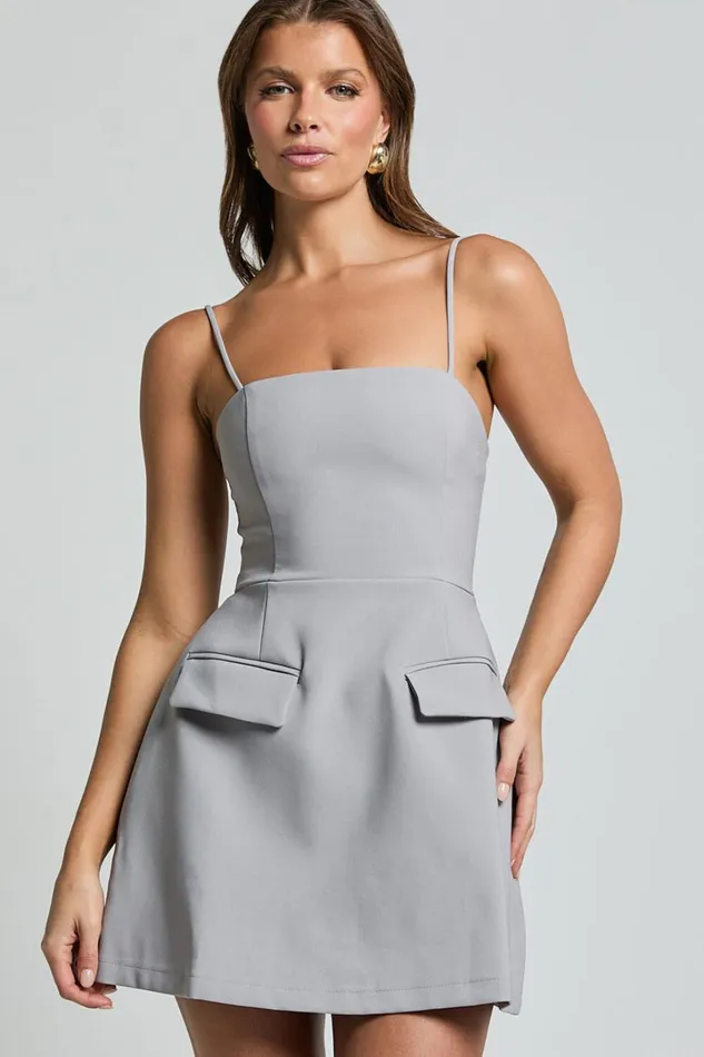 Katia Mini Dress 8211 Strappy Corset A Line Dress In Dove Grey Women Showpo Curve Clothes