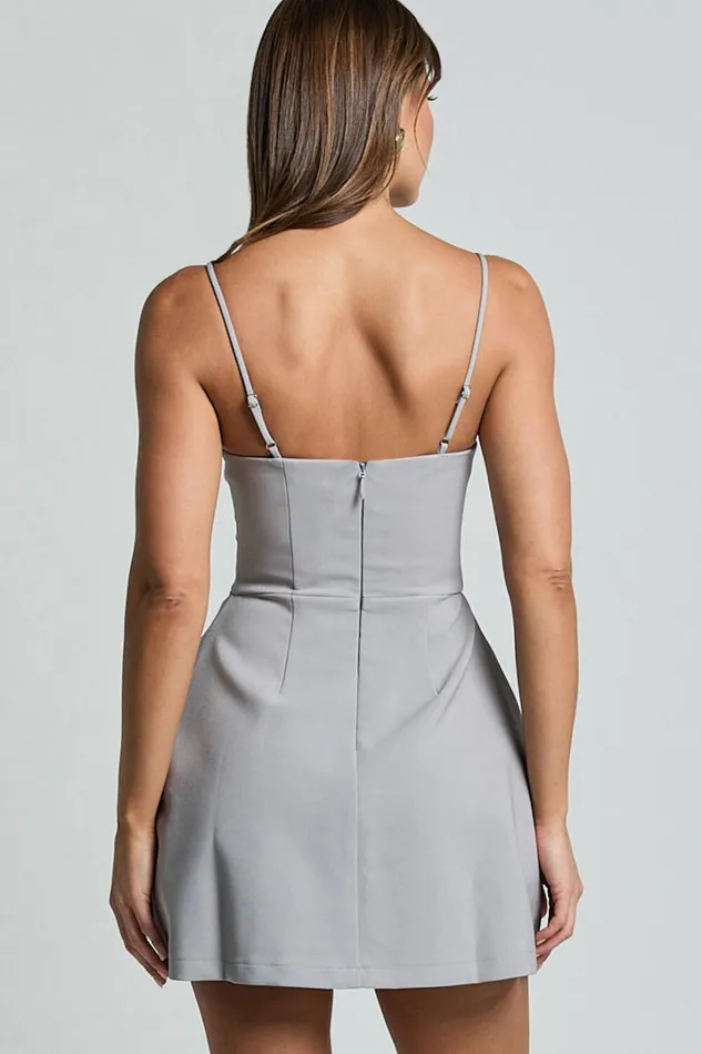 Katia Mini Dress 8211 Strappy Corset A Line Dress In Dove Grey Women Showpo Curve Clothes