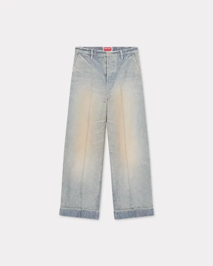 Kenzo Denim Men Large Straight Fit Jeans Stone Bl Dirty Blue Denim