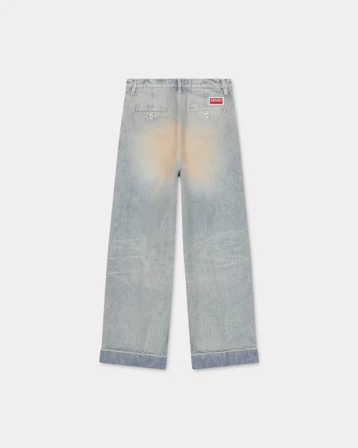 Kenzo Denim Men Large Straight Fit Jeans Stone Bl Dirty Blue Denim