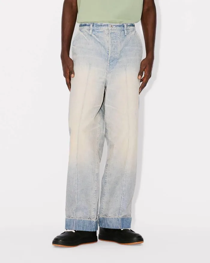 Kenzo Denim Men Large Straight Fit Jeans Stone Bl Dirty Blue Denim