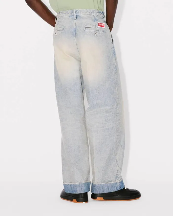 Kenzo Denim Men Large Straight Fit Jeans Stone Bl Dirty Blue Denim