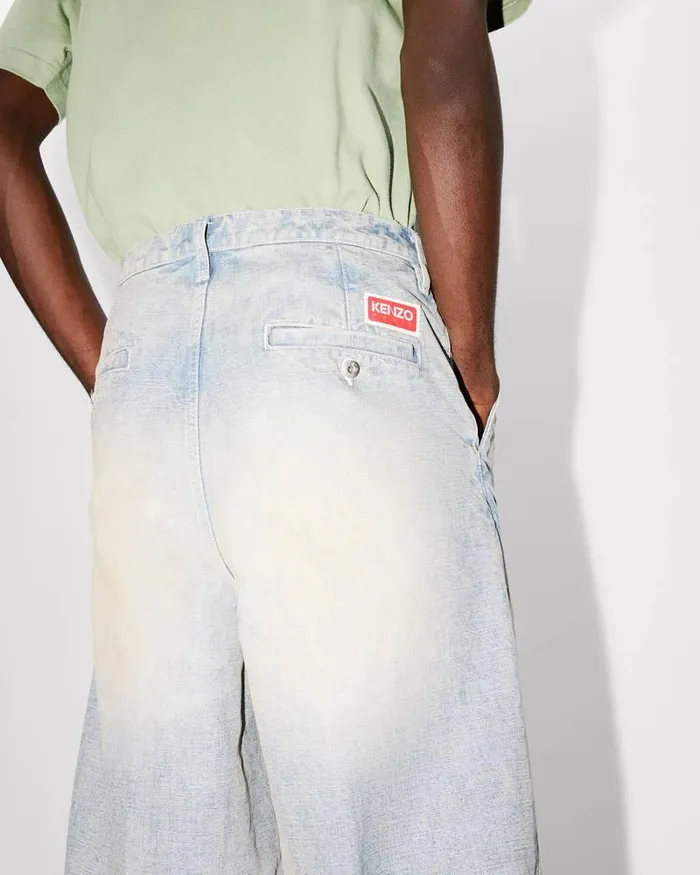 Kenzo Denim Men Large Straight Fit Jeans Stone Bl Dirty Blue Denim