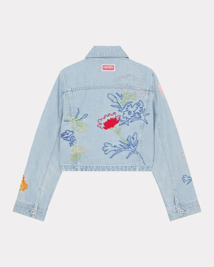 Kenzo Jackets And Coats Women Drawn Flowers039 Embroidered Trucker Jacket Stone Bleached Blue Denim