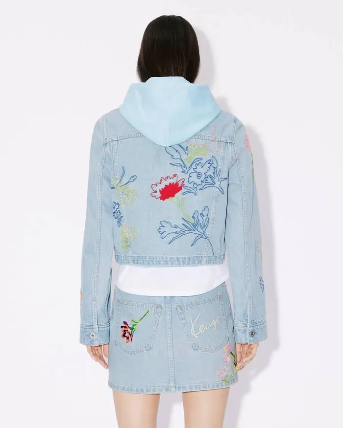 Kenzo Jackets And Coats Women Drawn Flowers039 Embroidered Trucker Jacket Stone Bleached Blue Denim