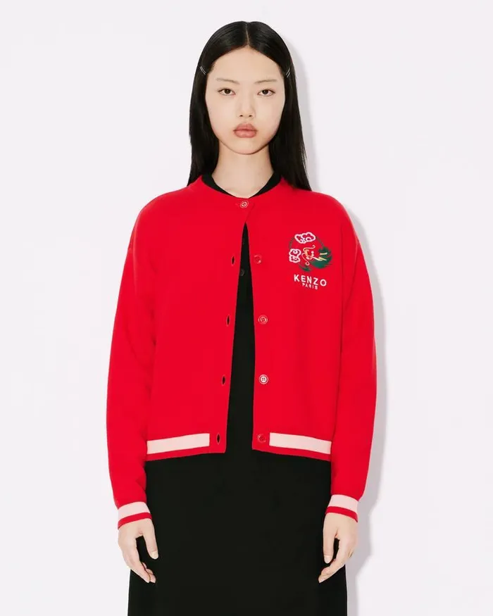 Kenzo Knitwear Women 039Year Of The Dragon039 Embroidered Cardigan Cherry