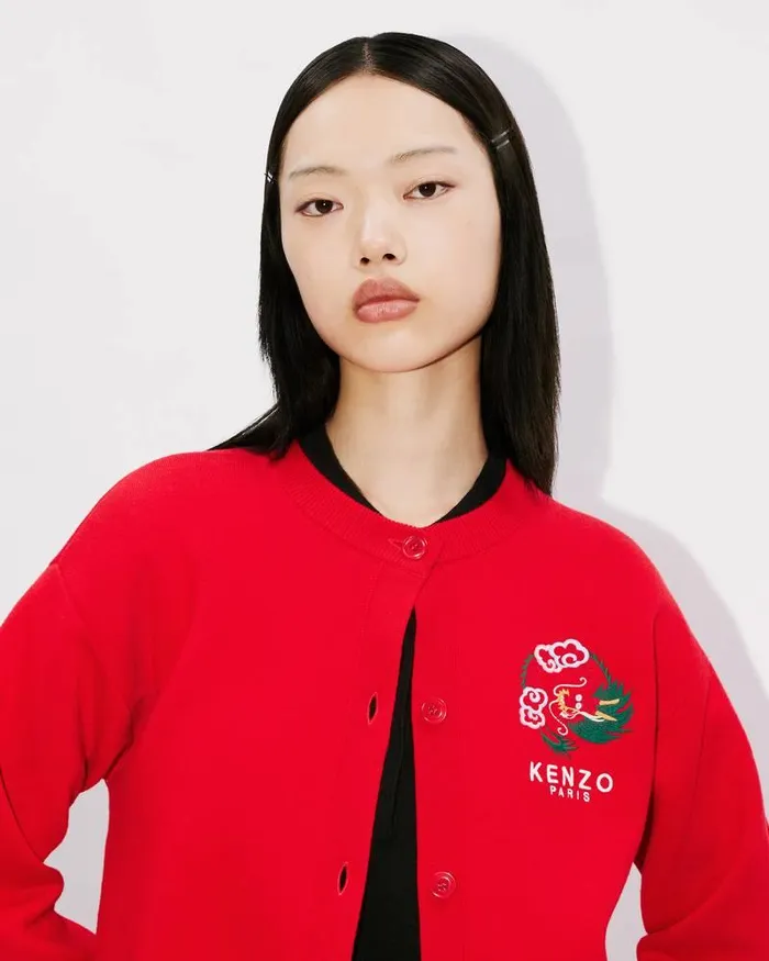 Kenzo Knitwear Women 039Year Of The Dragon039 Embroidered Cardigan Cherry