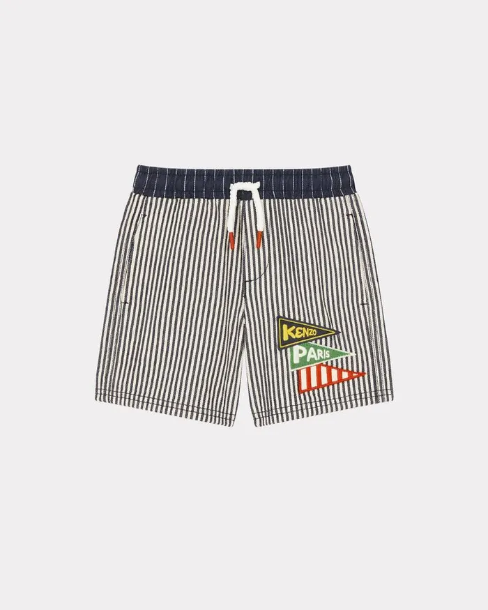 Kenzo Pants And Shorts Kids 039Sailor039 Striped Denim Bermuda Shorts Navy Blue
