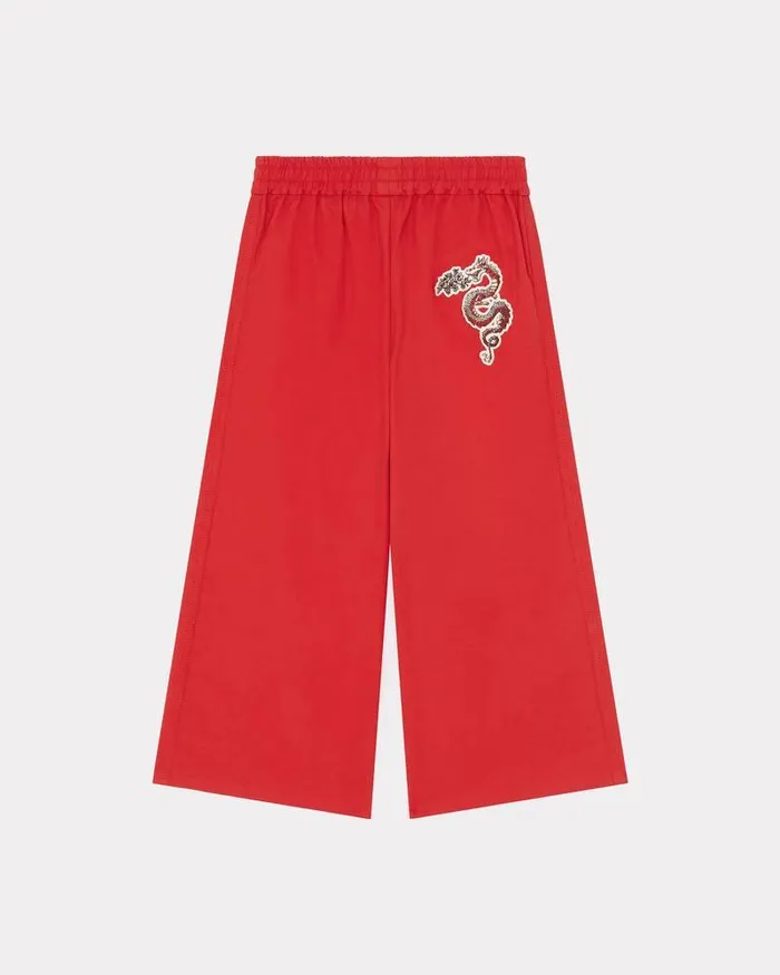 Kenzo Pants And Shorts Kids Year Of The Dragon039 Embroidered Cotton Trousers Medium Red