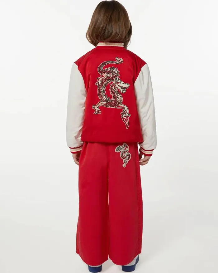 Kenzo Pants And Shorts Kids Year Of The Dragon039 Embroidered Cotton Trousers Medium Red
