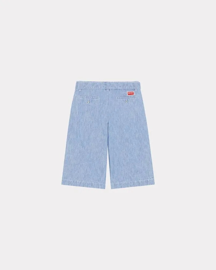 Kenzo Pants And Shorts Men Denim Military Short Trousers Stone Bleached Blue Denim