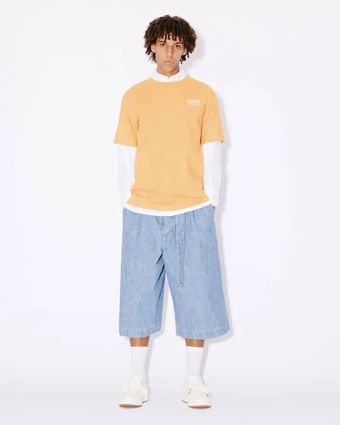 Kenzo Pants And Shorts Men Denim Military Short Trousers Stone Bleached Blue Denim