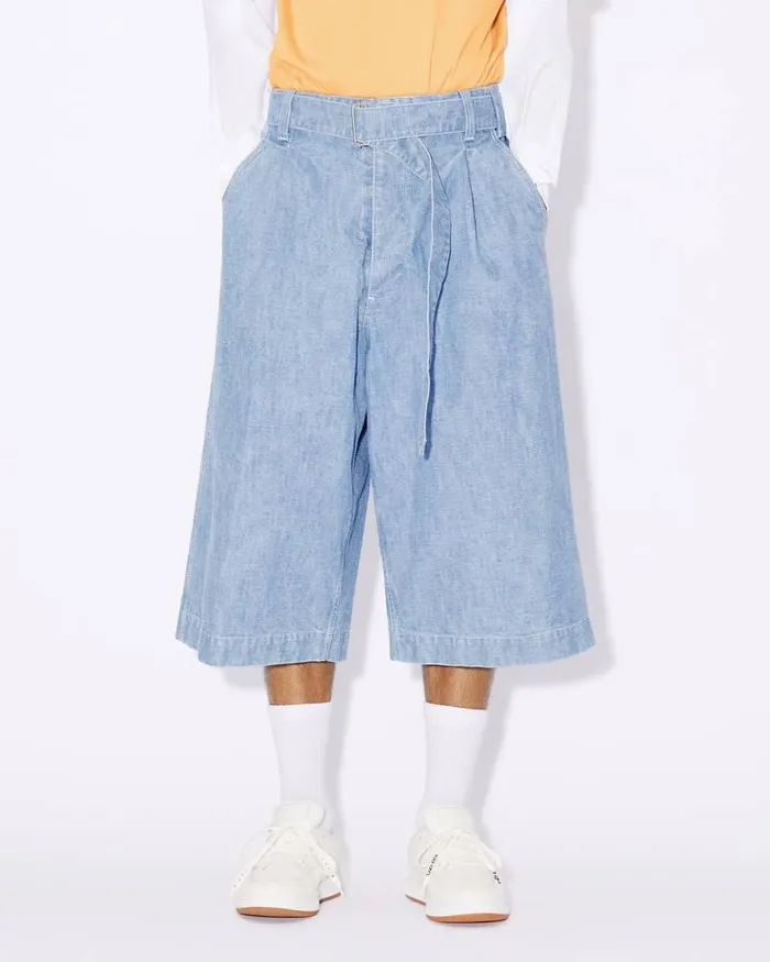 Kenzo Pants And Shorts Men Denim Military Short Trousers Stone Bleached Blue Denim