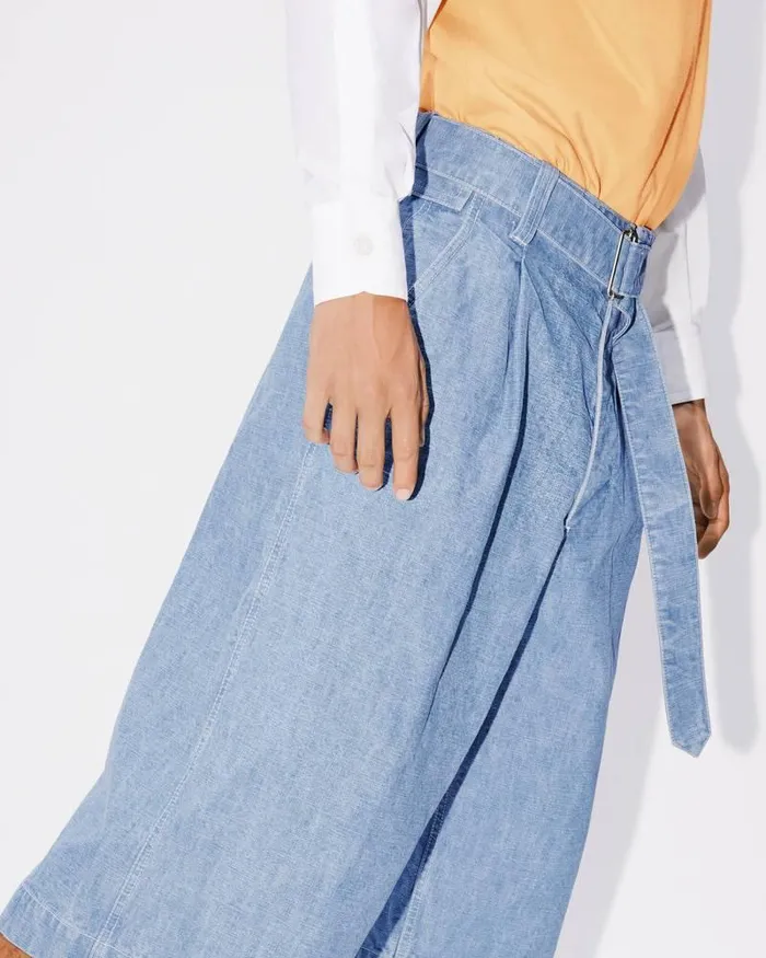 Kenzo Pants And Shorts Men Denim Military Short Trousers Stone Bleached Blue Denim